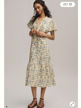NWT Lanhtropy Willow Linen Short-Sleeve Midi Shirt Dress  Xs